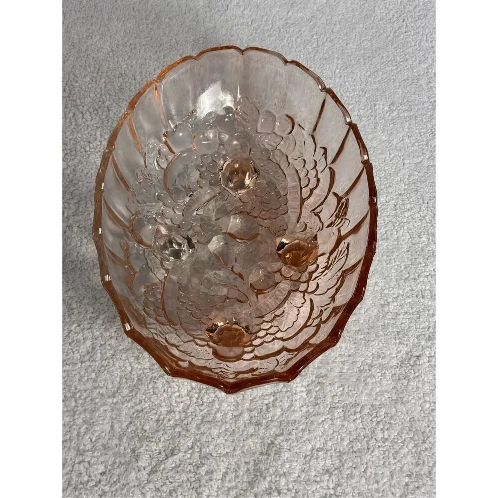 Vintage Indiana Glass Co. Pink Glass Footed Fruit Bowl “Harvest Grape”